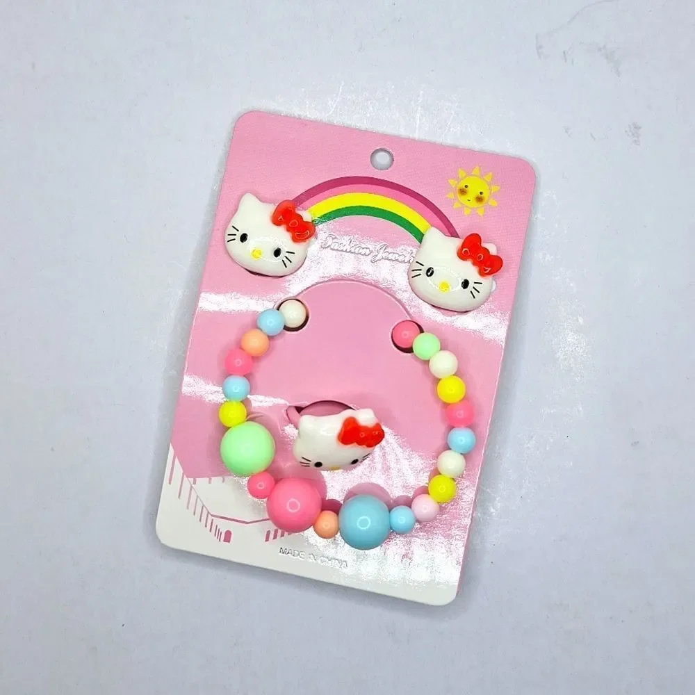 Hello kitty little girl jewelry bundle bracelet clip on earrings ring set